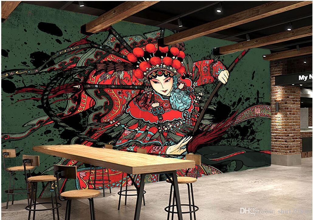 

3d room wallpaper on a wall custom photo mural Chinese style Beijing opera martial arts performance 3d wall murals wallpaper for walls 3 d, Red