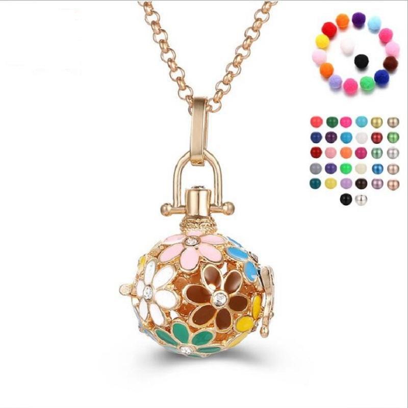 

flower pearl accessories Necklace Locket Essential Oil Diffuser Necklaces Hollow out Locket Cage Pendant Necklace