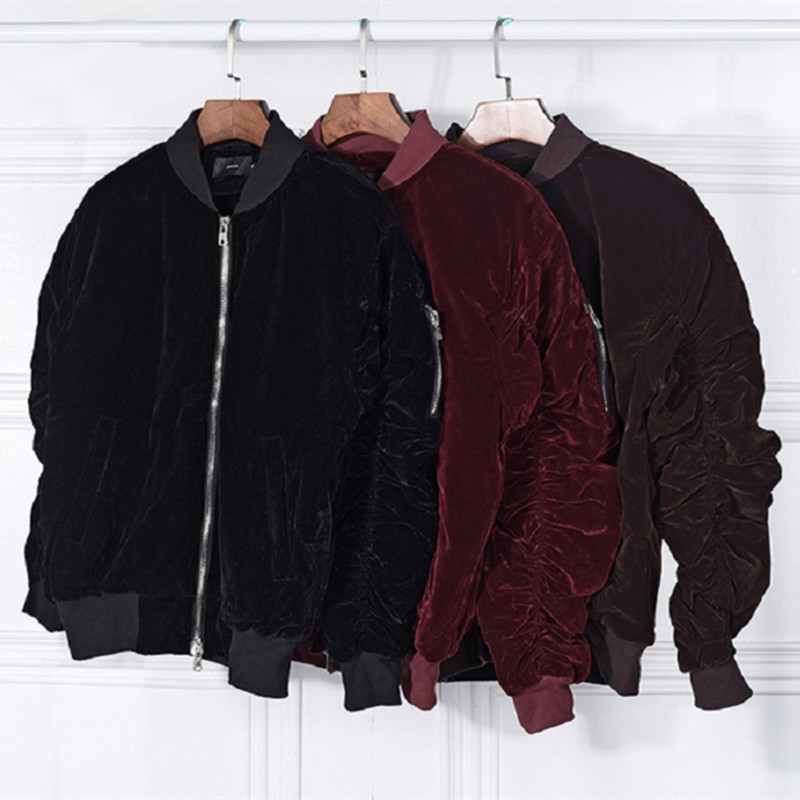 New arrival men bomber jacket velvet rubber string long sleeve coat high street mens winter jackets casaco masculino