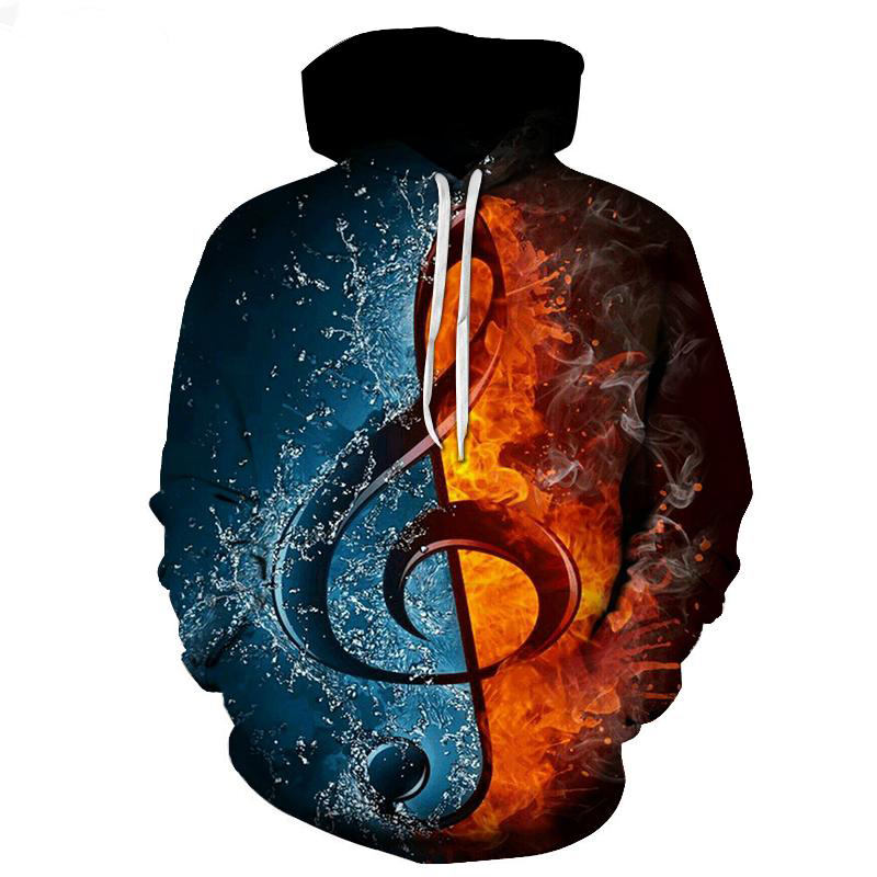2018 nouvelle mode sweat-shirt de cool Hoodies femmes hommes 3D imprimer l'eau et le feu Remarque musique en vrac chaud style de vêtements street
