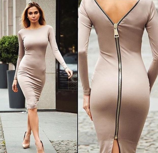 

Women Sexy Backless Dress Knee Length Back Zipper Pattern One Piece Evening Wine Red Bodycon Dresses