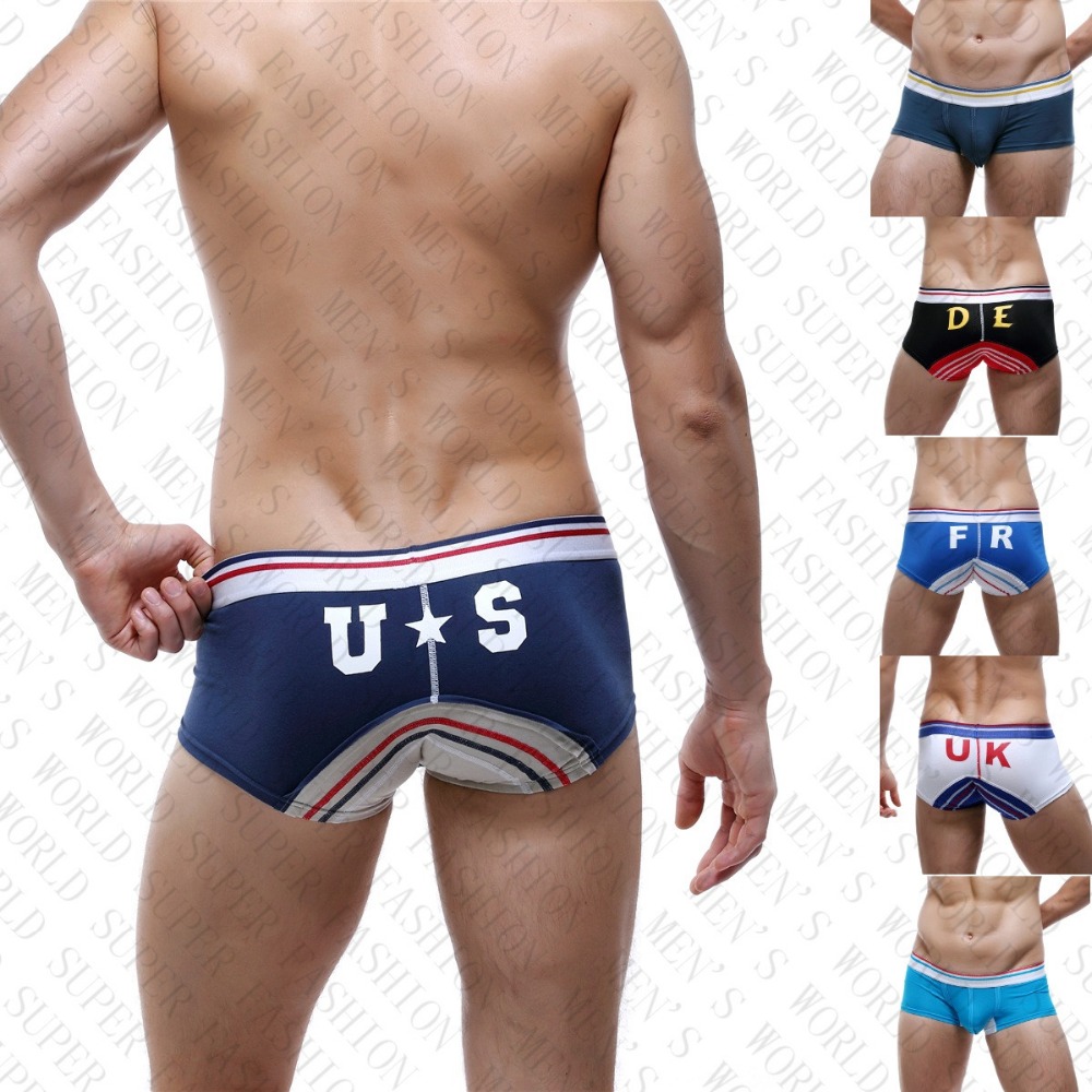 

SEOBEAN MEN'S NEW COUNTRY FLAG COTTON UNDERWEAR LOW-RISE BOXERS, Beige