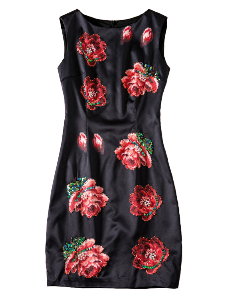 

Flower Print Women Sheath Dress Sequins Sleeveless Casual Dresses 04K806, As pictures