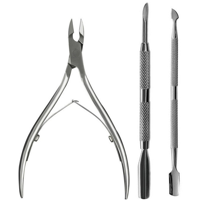 

3pcs/set Stainless Steel Cuticle Pusher Spoon Remover Cutter Nipper Clipper Nail Scissors Tools For Manicure Callus Shaver