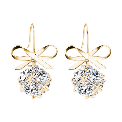 

New Zircon Bow Earrings Women Long European and American Fashion Tassel Earrings Wild Temperament Ear Stud Tide