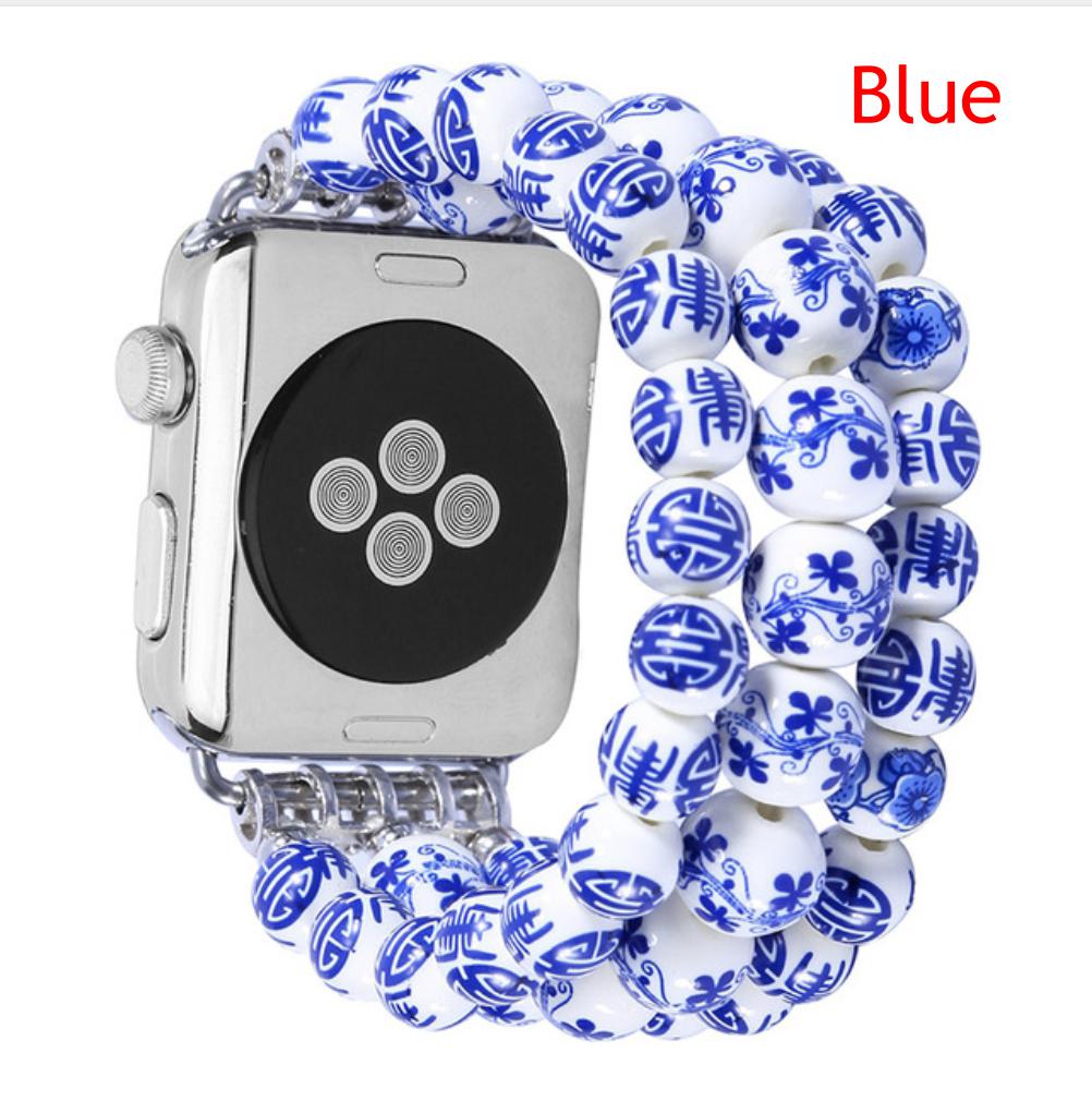 

Women039s Flower Ceramic Beads Stretch Bracelet for Apple Watch Band Wristband for iWatch 42mm 38mm Series 123 Strap and Conn3779191