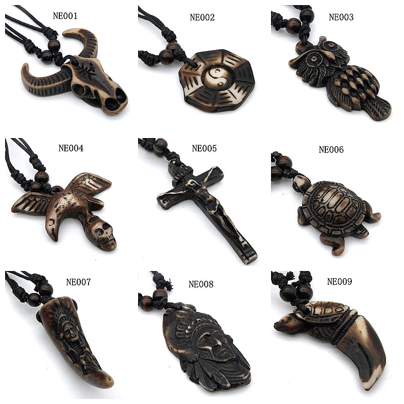 

2018 Vintage Yak Head Cross Owl Popular Imitation bone Pendants Necklaces Jewelry For Men Women Multi-style Xmas Gifts Mix Order