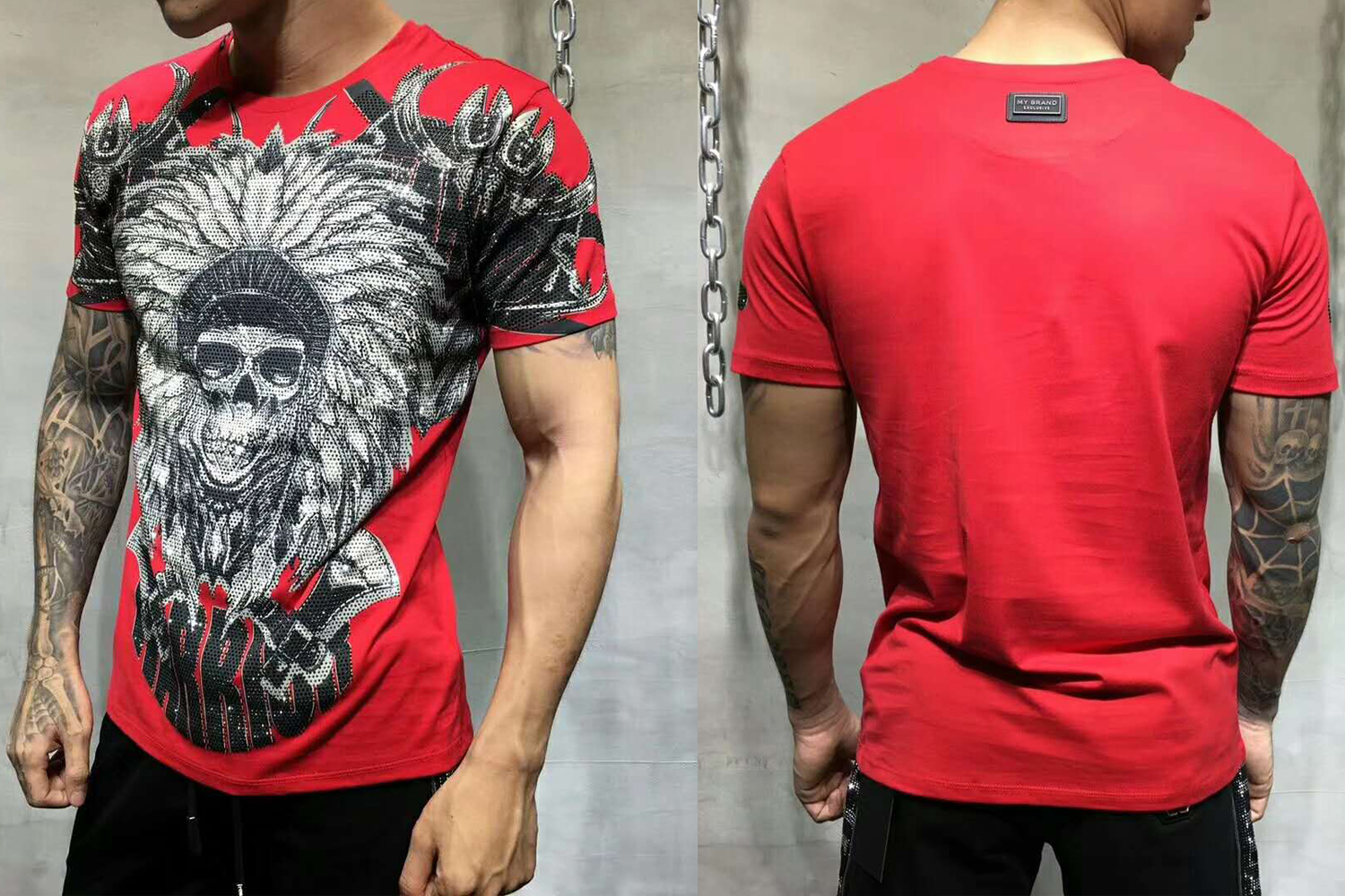 

Men T-SHIRT ROUND-NECK SS "MONOPOLI" cotton jersey t-shirt by the street artist Alec Monopoly enriched by colored crystals tshirt, White