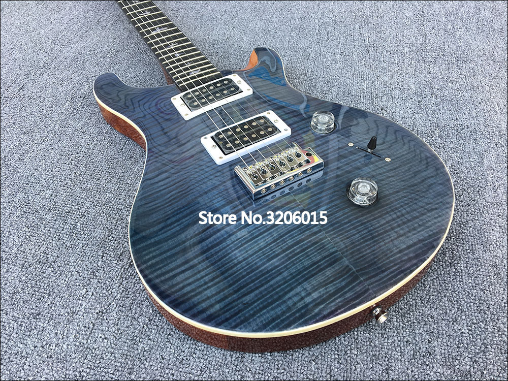 

Custom Paul Reed Flame Maple Top Grey Black Electric Guitar Mahogany Body & Neck, White Pearl Birds Inlay, Double Locking Tremolo Tailpiece