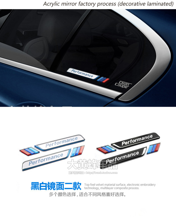 2pcs Car Styling Car window decorative M emblem sticker car fender decal 3D sticker for BMW E90 F30 F10 E46 E36