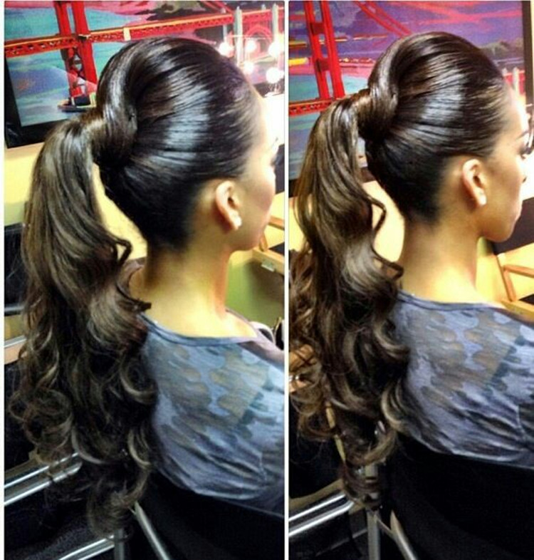 

Classic Body wave Ponytail Human Hair Brazilian Human Hairpiece Clip In Extension Pony tail Human Hair 140g Drawstring Ponytail dark brown