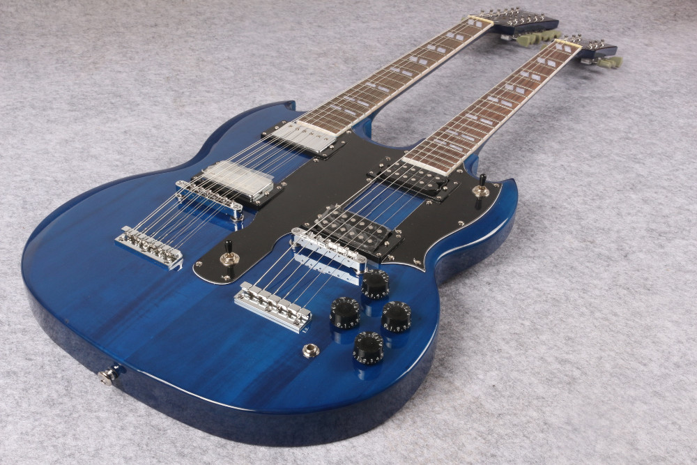 

Rare Slash Jimmy Page 12 & 6 strings 1275 Double Neck Led Zeppeli Page Ocean Blue SG Electric Guitar Humbucker Pickups, Hardtail Tailpiece