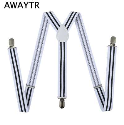 

Suspensorio Adulto Mens 2.5cm Adjustable Trousers Suspender 3 Clip White Black Striped Elastic Suspenders Braces for Men