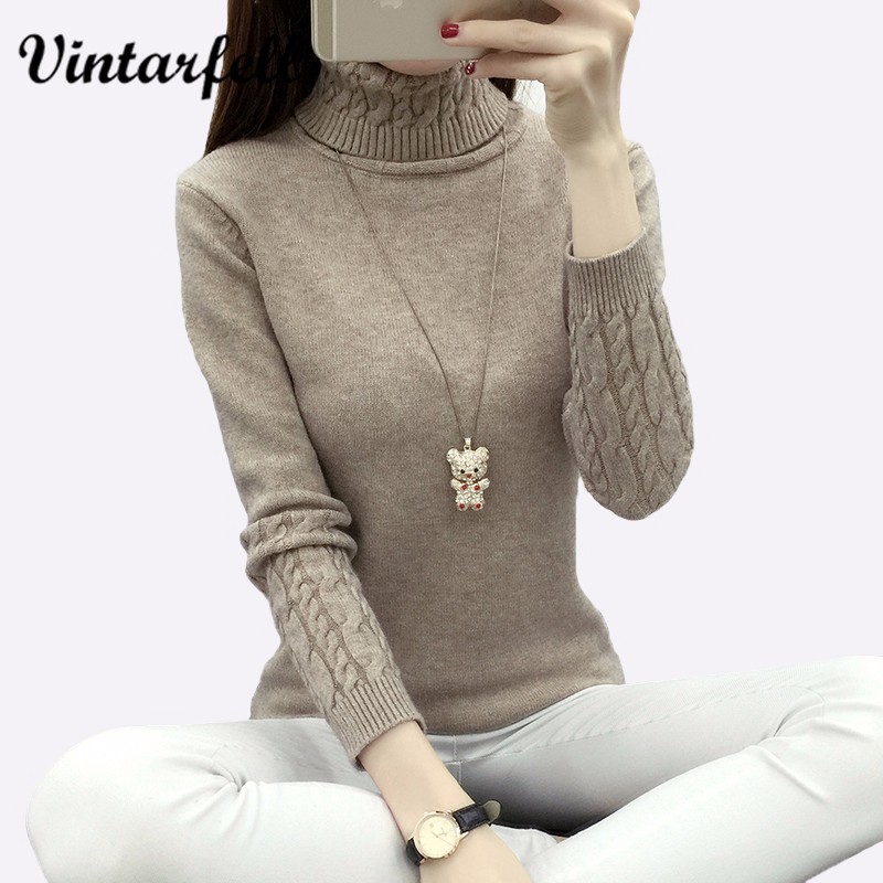 Wholesale-Thicken Warm Knitting Sweaters And Pullovers For Women 2017 Winter Casual Elastic Turtleneck Knitwear Female Jumper Tricot Tops