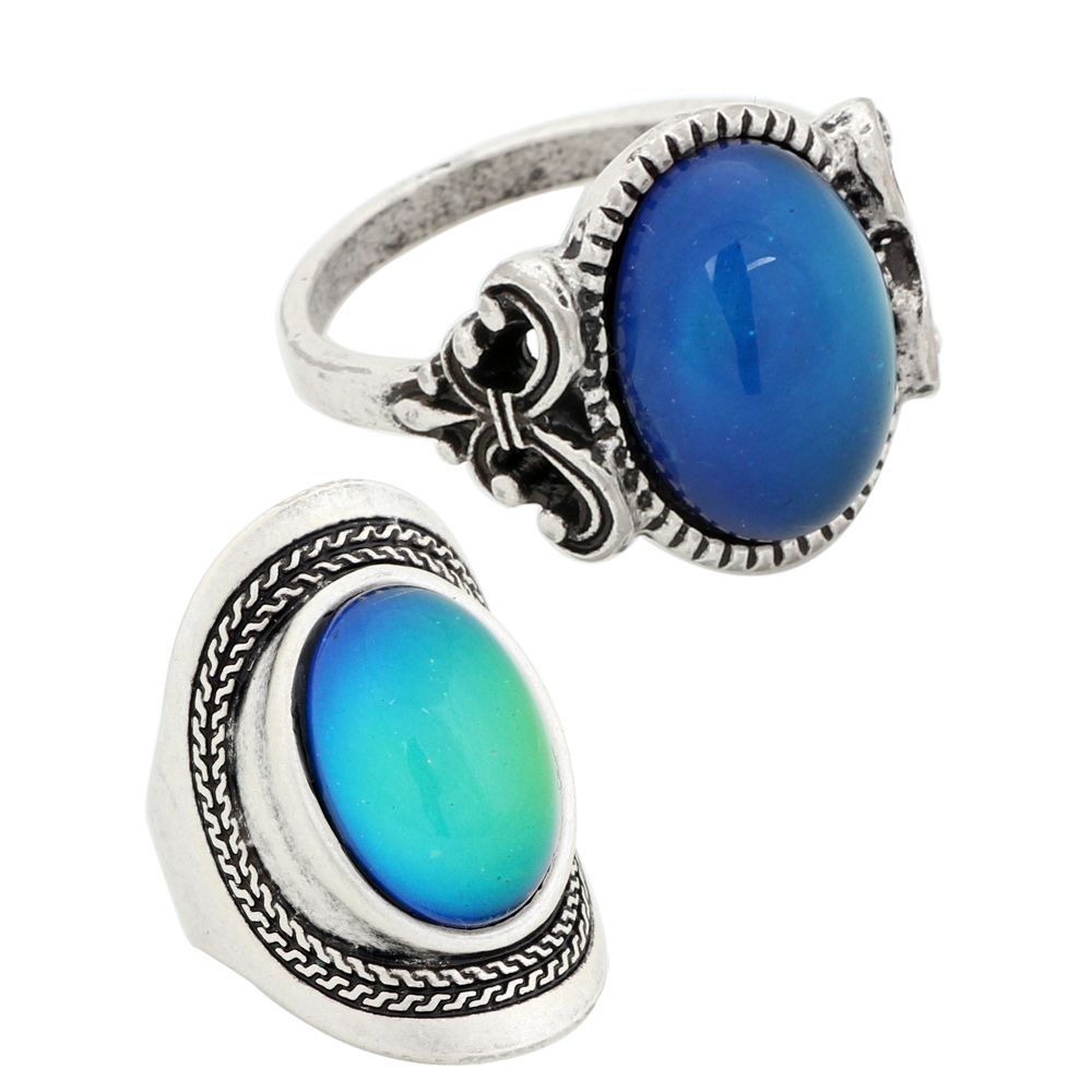 

Cool Changeable Mood Stone Fancy 12 Colors Change Silver Plated Ring RS008-020