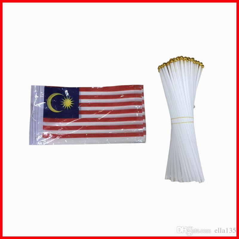 

free shipping 75D polyester flag,Malaysia country flag in high quality,14*28 cm hand holding flag 100PCS/LOT
