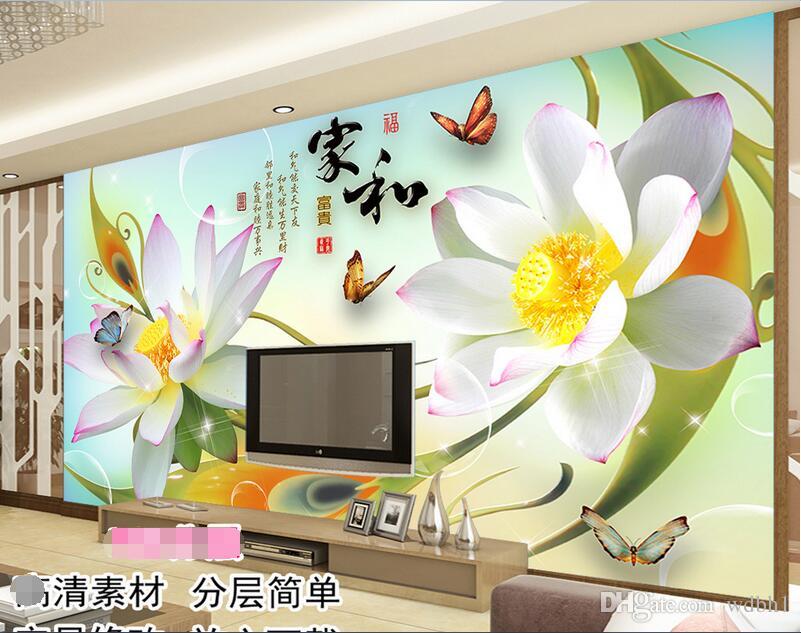 

3d wallpaper custom photo Chinese Beautiful 3D lotus TV background room Home decor background wall 3d wall murals wallpaper for walls 3 d, Black