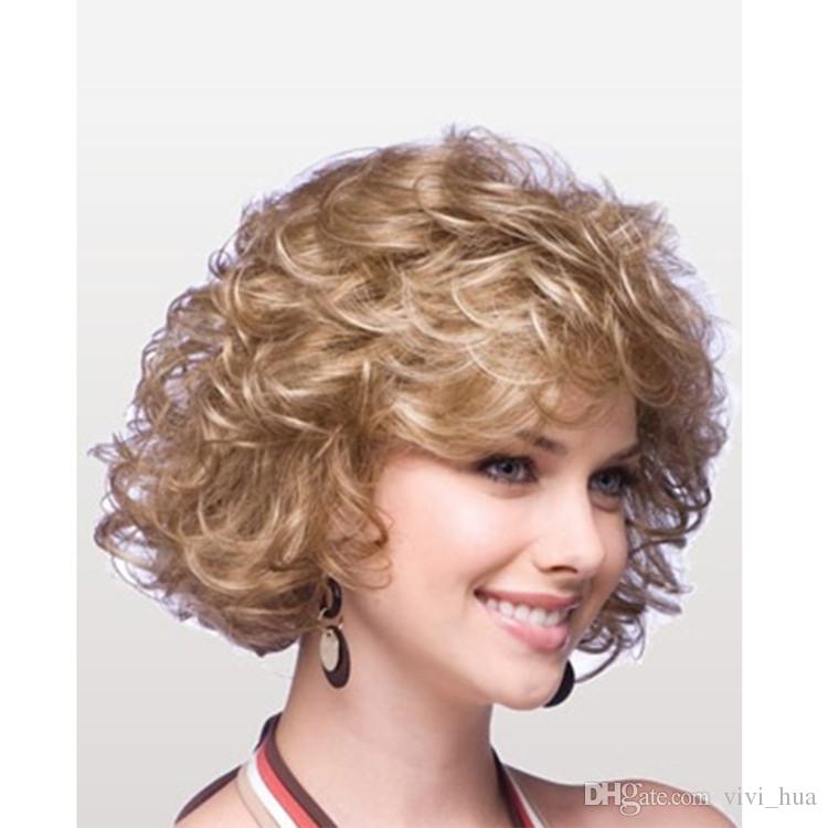 

White Shorts And Black Hair Virgin Pure Lifelike Manyal Wig Pruiken Perucas Thermal Synthesis Blond Blond Curly Hair Female Natural Headgear, Blonde