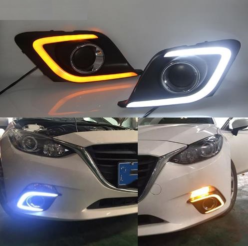 

1Pair DRL For Mazda 3 Mazda3 Axela 2014 2015 2016 Daytime Running Lights fog lamp cover with yellow signal Daylight, Black