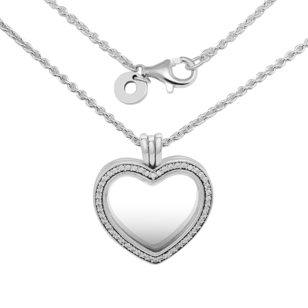 2018 Autumn Sparkling Floating Heart Silver Locket Necklace Pendants 925 Sterling Silver Necklaces Original Jewelry For Women Wholesale-image-422358967