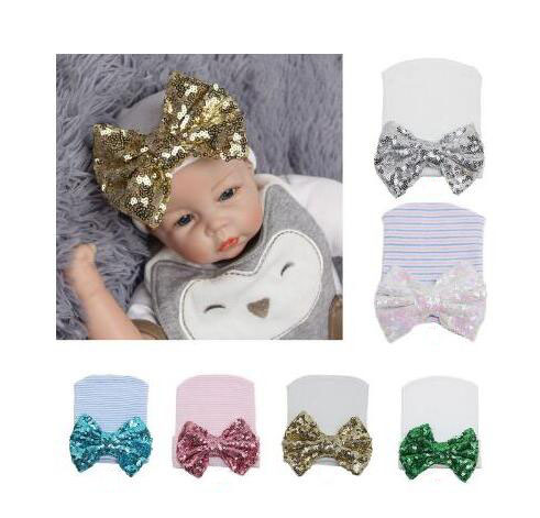 

Newborn baby girl hat baby tire hat sequined bow striped knit hat baby Christmas gifts autumn and winter beanies TO491, Multicolor