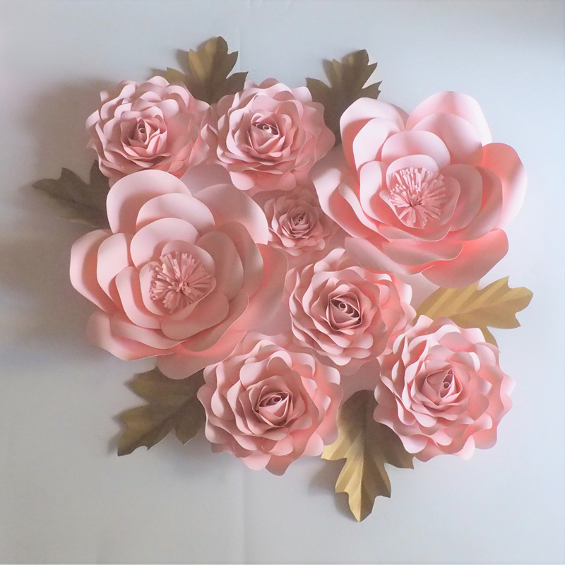 

Baby Pink Giant Paper Flowers 8PCS + Leaves 6PCS For Wedding & Event Backdrop Baby Nursery Baby Shower Fashion & Show