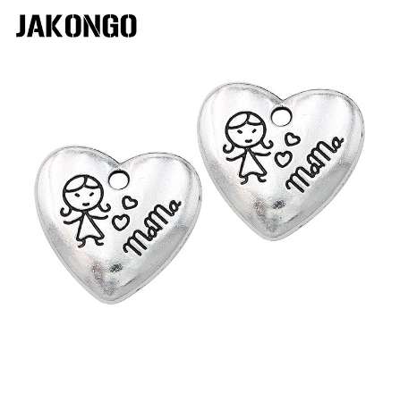 

15pcs Antique Silver Plated Heart Mama Charms Pendants for Jewelry Making Bracelet DIY Handmade Craft 20x22mm