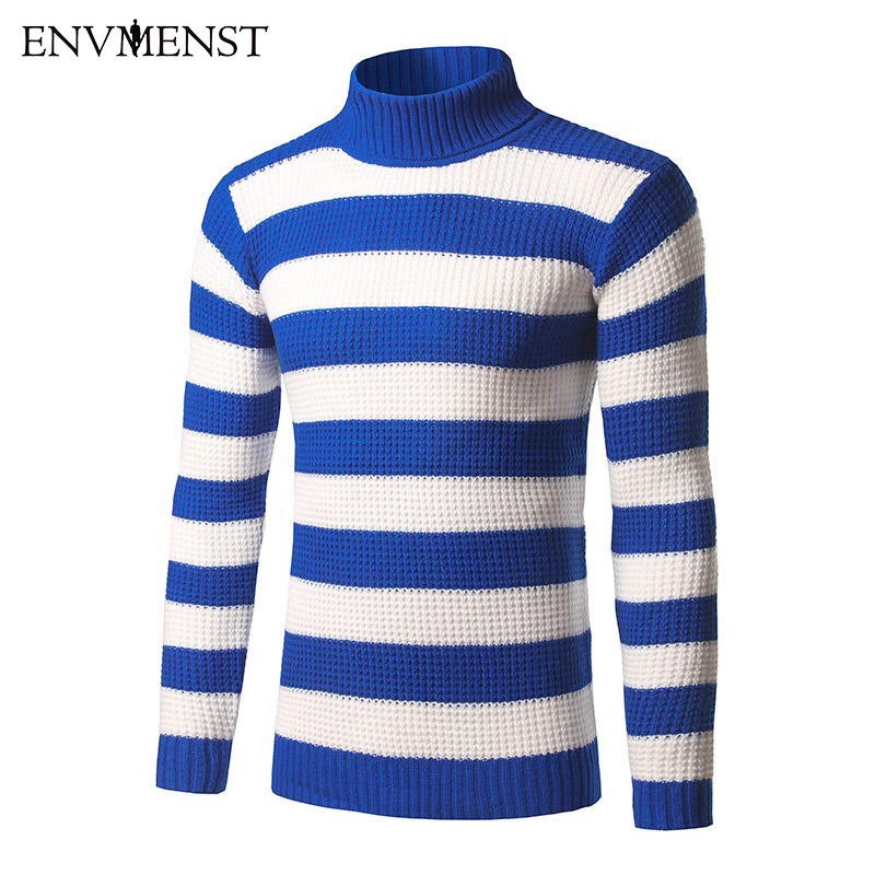 Envmenst 2017 Hot Sale Men's Fashion Blouses Casual Turtlenect Full Sleeve Pullover for Men Fashion stripe Sweaters