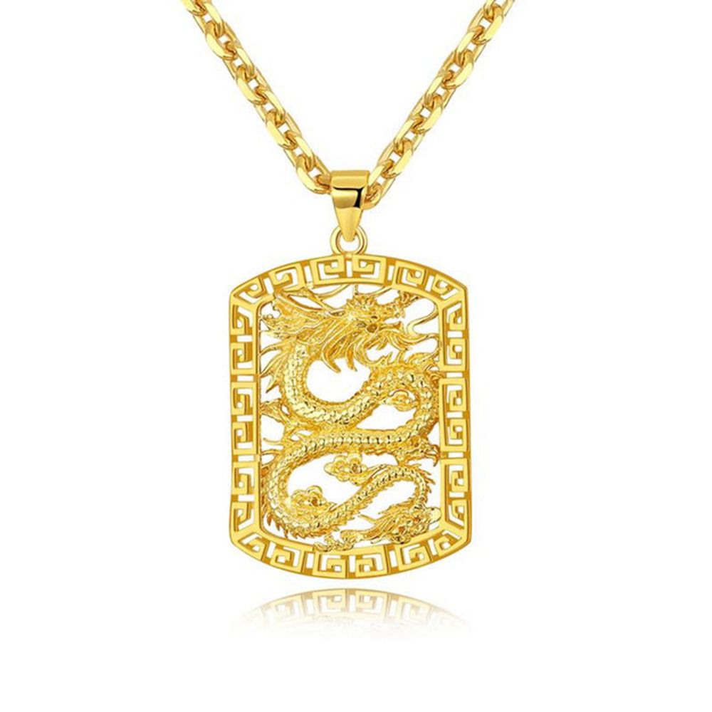 Fly Dragon Pattern Pendant Necklace Chain 18k Yellow Gold Filled Solid Handsome Mens Gift Statement Jewelry-image-412509558