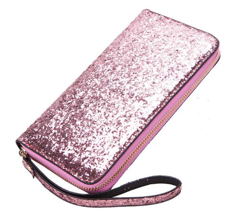 

Wallets Women PU Long Flap sequin Pure Handbags Pocket Card Holder Designer, Black