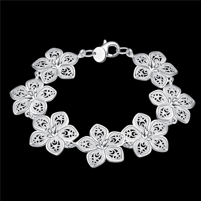 Cadeau de bête ! Bracelet fleur végétale en argent 925 JSPB317 ; Bracelets à maillons de chaîne plaqués argent sterling pour filles et femmes, no