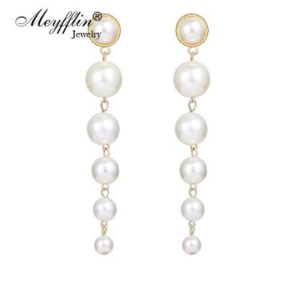 Meyfflin longues boucles d'oreilles en perles simulées pour femmes Brinco déclaration mode boucles d'oreilles pendantes Boucle d'oreille bijoux d