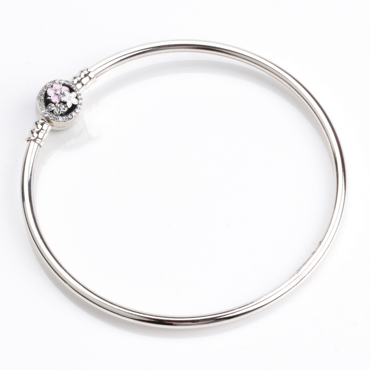 

High Quality 925 Sterling Silver bracelet Bangle with LOGO Engraved for PB0015 European Charms and DIY Original Jewelry Women Gift