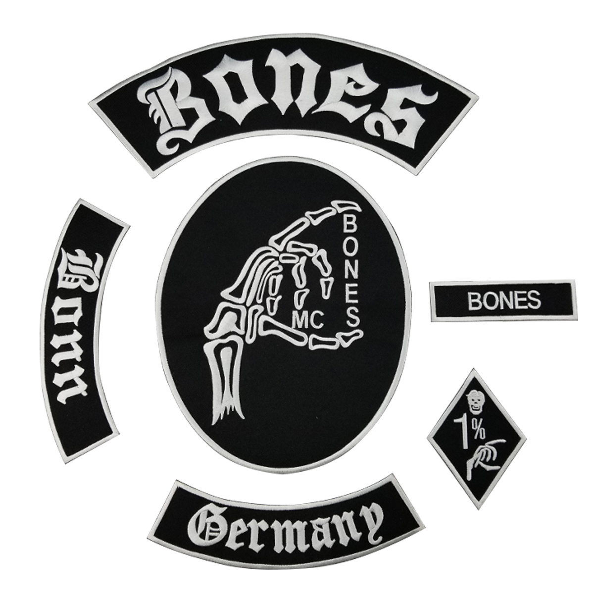 

Hot Sale! Bone Skull Embroidered Patch Full Back Size for Jacket Iron On Clothing Biker Vest Patch Rocker Patch Free Ship, Black
