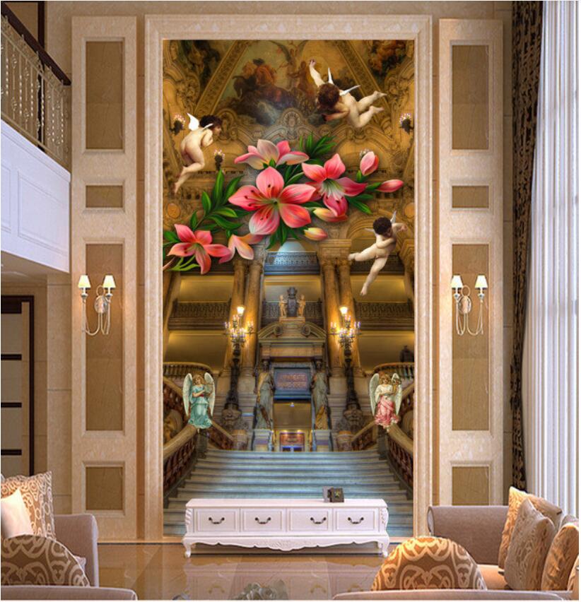 

3d wallpaper custom photo European 3d church angel stair porch background wall painting decorative muals wall paper for walls 3 d, Sky blue