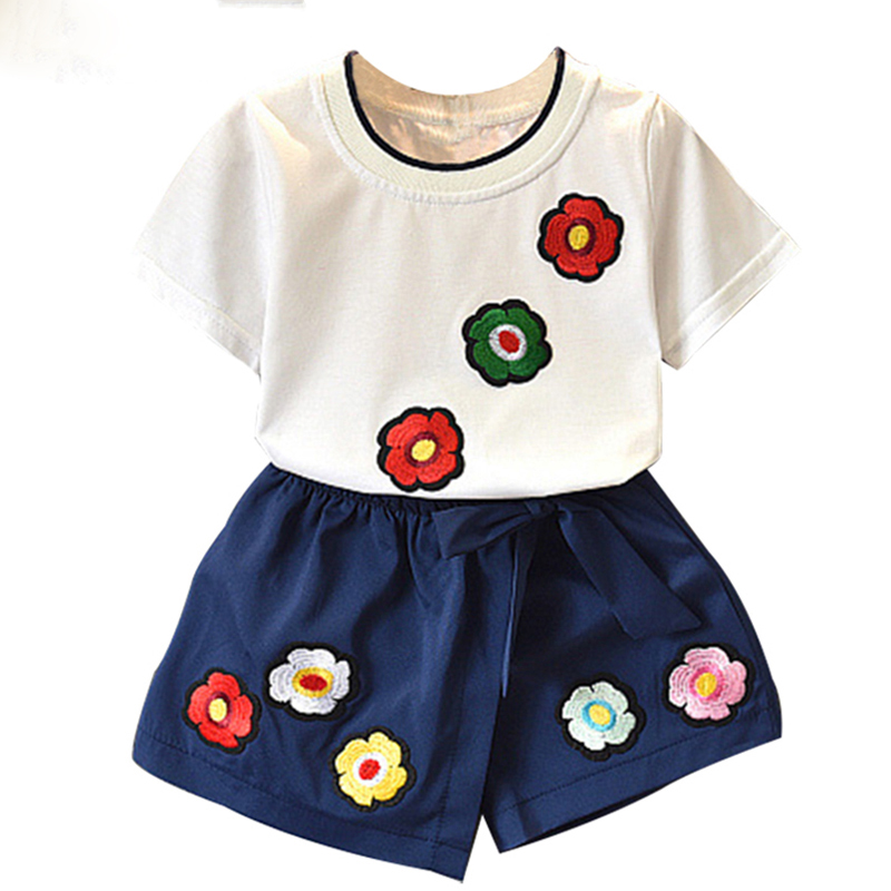 Girls Clothing Sets2018 Summer New Girls Fashion Set Eight Flowers Child Set Print Tops + Shorts Two-piec For 3-7 Y-image-419308933