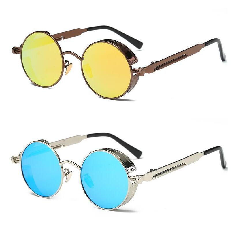 

UV400 Gothic Steampunk Mens Sunglasses Coating Mirrored Sunglasses Round Circle Sun glasses Retro Vintage Gafas Masculino Sol