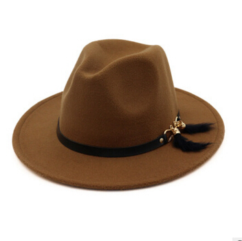

2018 New Fashion TOP hats for men & women Elegant fashion Solid felt Fedora Hat Band Wide Flat Brim Jazz Hats Stylish Trilby Panama Caps, As pics