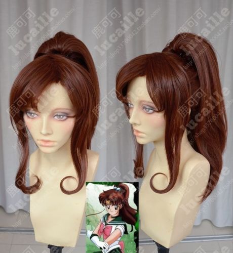 

Sailor Moon Jupiter Makoto Kino Brown Cosplay Party Wigs w/ Ponytail>>>>>Free Shipping wig, Picture color