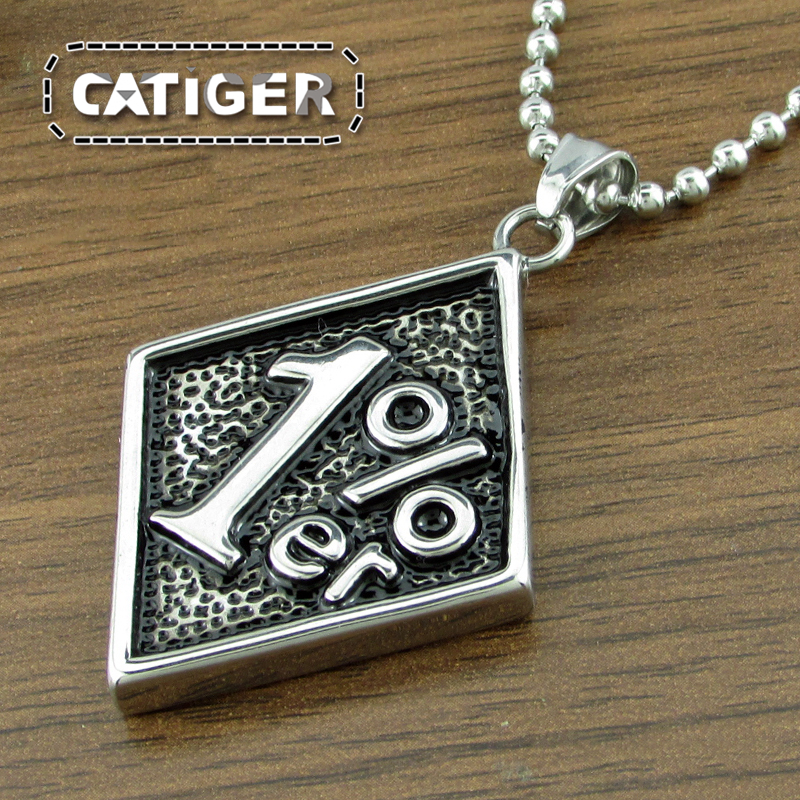 

Free Shipping! One Percent 1% ER Pendant Motorcycle Biker Men's Necklace + 2.4*600mm Cool Ball Chain, Silver