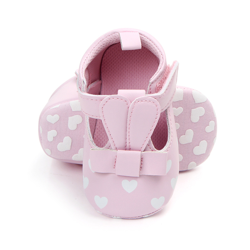 

Newborn First Walkers Baby Girls Shoes Infant Princess Style Love Heart Print Breathable Non-slip Soft Bottom Cack Baby Shoes, Pink
