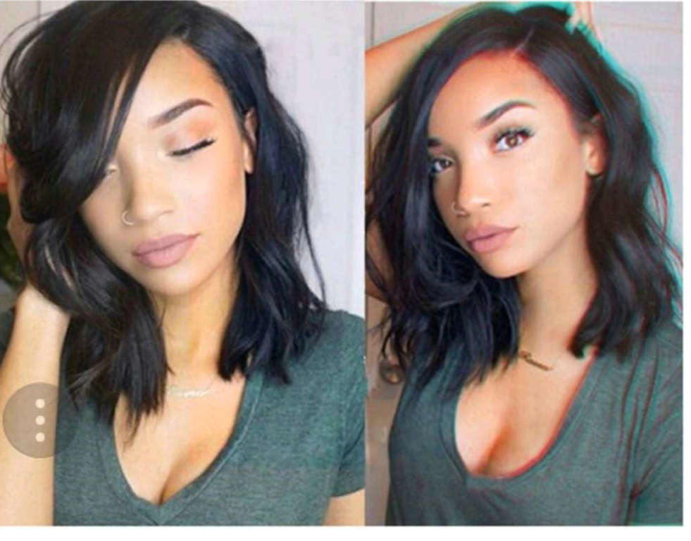 

Natural Adjustable Lace Front Wigs Brazilian Human Hair Wigs Body Wave Glueless Short Bob Human Hair Wigs For black women, Natural color