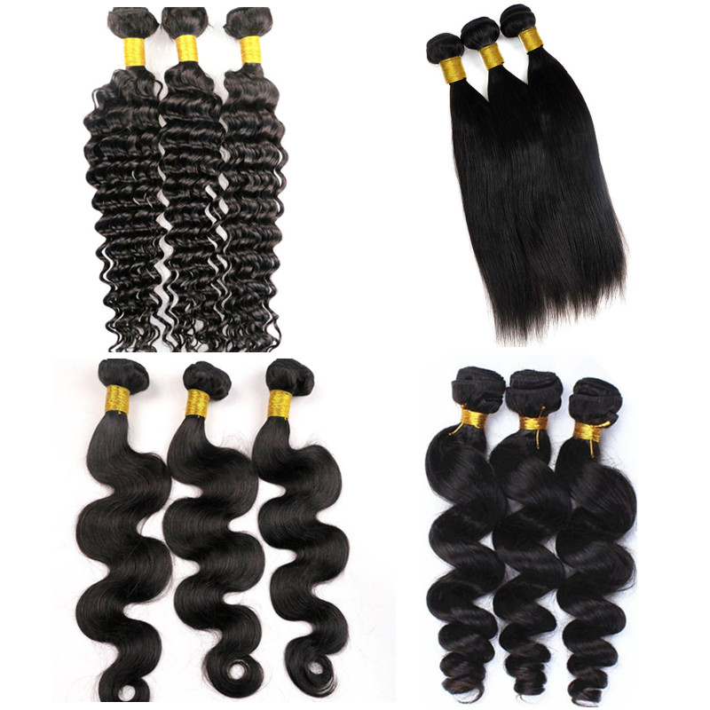 

Virgin Human Hair Weaves Brazilian Hair Bundles 34inch Weft 100% Unprocessed Peruvian Indian Mongolian Human Hair Extensions, Natural color