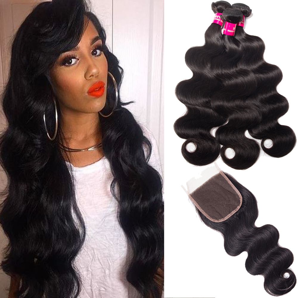 

8A Remy Brazilian Straight Body Wave Loose Waave Kinky Cury Deep Wave With 4x4 Closure Unprocessed Brazilian Virgin Hair With Lace Closure, Loose wave
