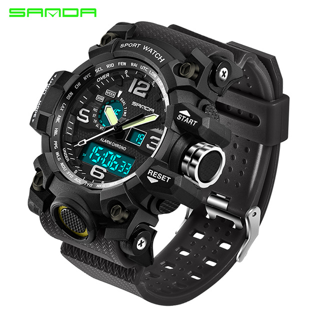 

2020 hot SANDA men's military sports watch men's fashion top luxury famous electronic LED digital watch Relogio Masculino 742, Green