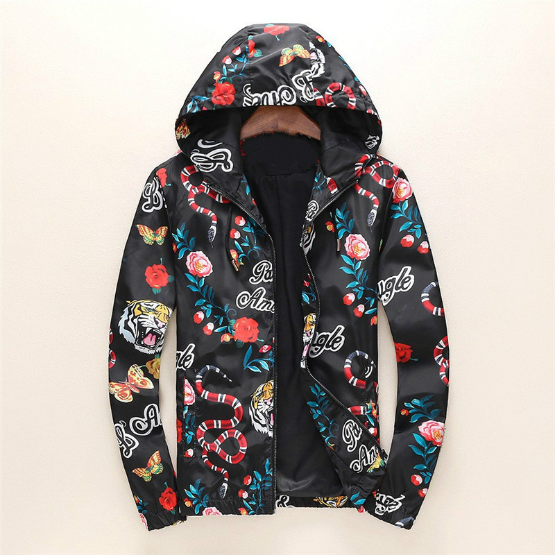 

Fashion Spring Mens Jacket Windbreaker Long Sleeve Casual Mens Jackets Hoodie Clothing Zipper with Animal Letter Pattern Clothes Size -3XL, No.1