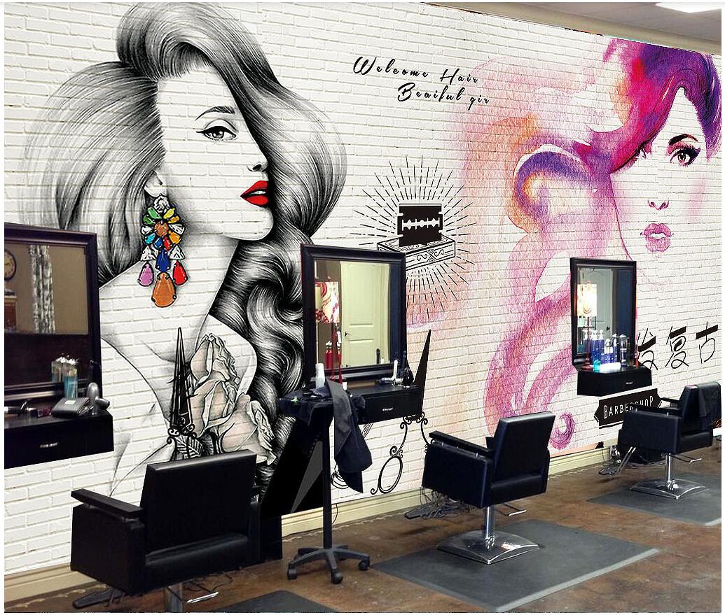 

3d wallpaper custom photo European and American painting trend barber shop beauty makeup embroidery mural wallpaper for walls 3d living room, Gray