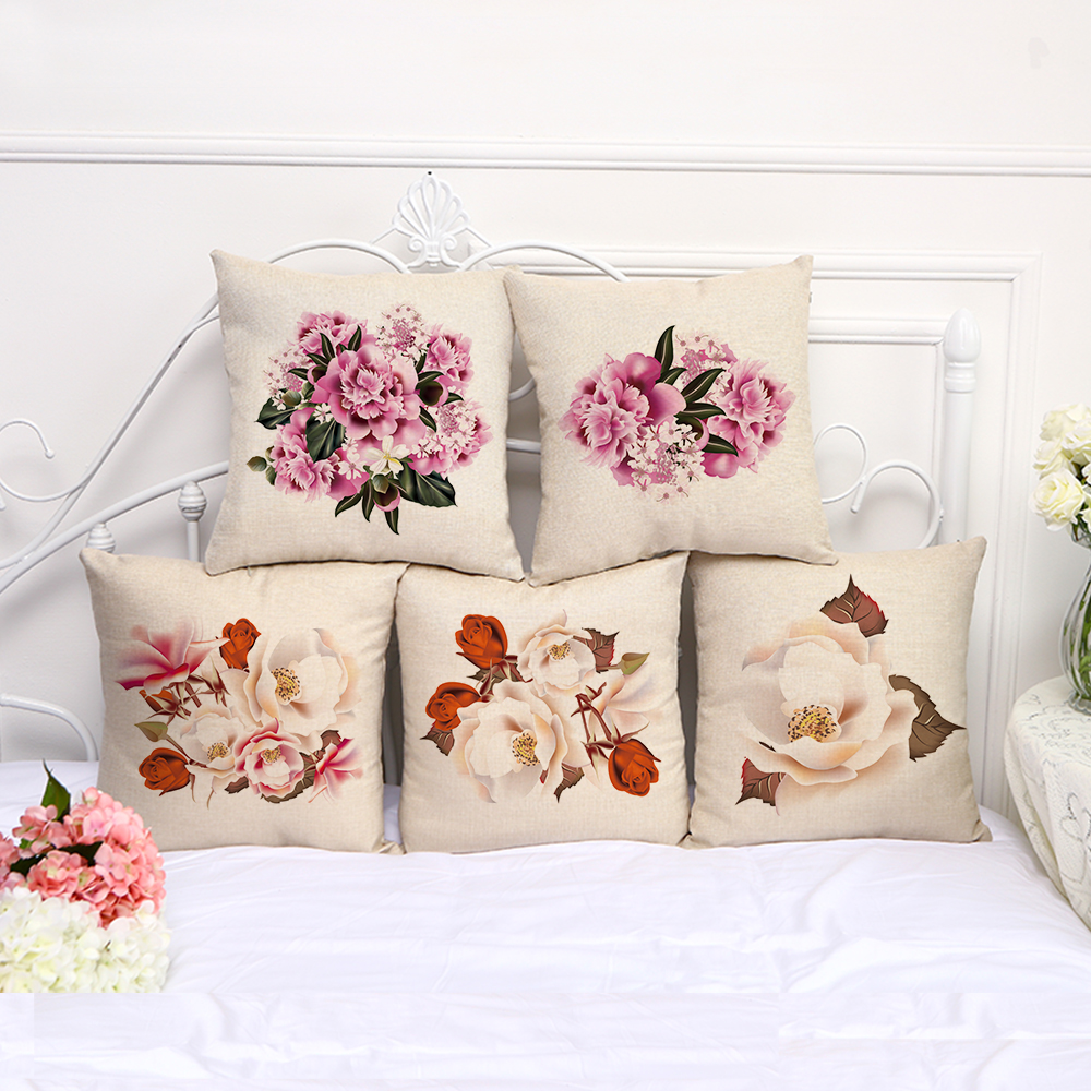 

Floral Green Plants Print Cotton Flax Pillow Case Cover Car Sofa Pillow Sham Armchair For Living Room Bedroom Study Room Dining Room Hotel, As picture