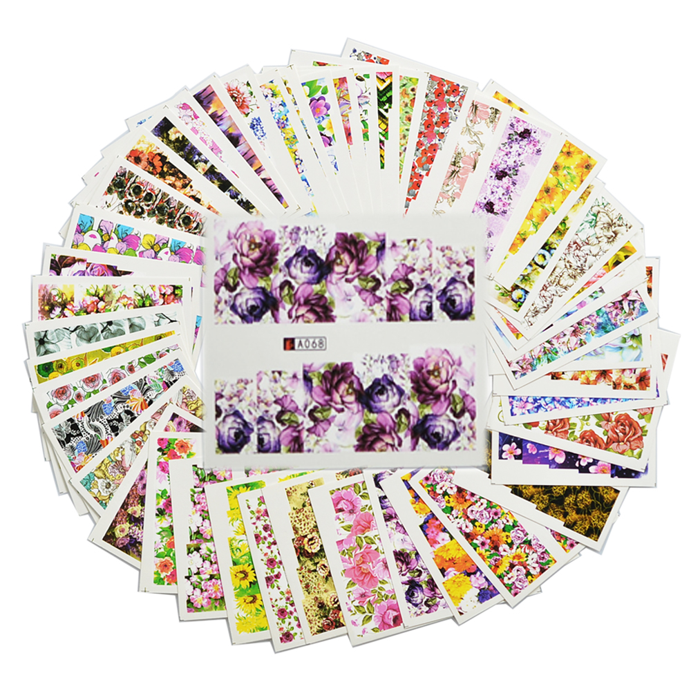 

48Sheets Colorful Full Wraps Blooming Flower Nail Art Water Transfer Stickers Decal Foil Polish Manicure Decor Tool LASTZ352-391, As pic