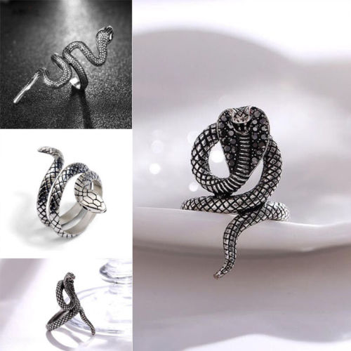 

Wholesale Fashion Snake Rings For Women Silver Black Stainless Steel Punk Rock Ring Vintage Animal Jewelry Free Shipping